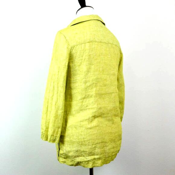 Tahari Size M Linen V Neck Tunic 3/4 Sleeve Side Buttons Chartreuse - Picture 3 of 11
